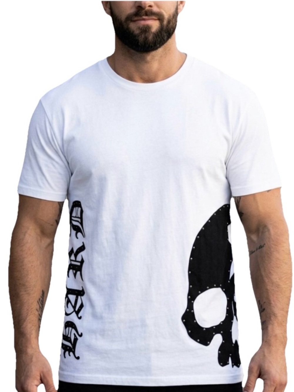 RAWKN Skull Lord Studded Short Sleeve Cotton Shirt Men’s White Size XL